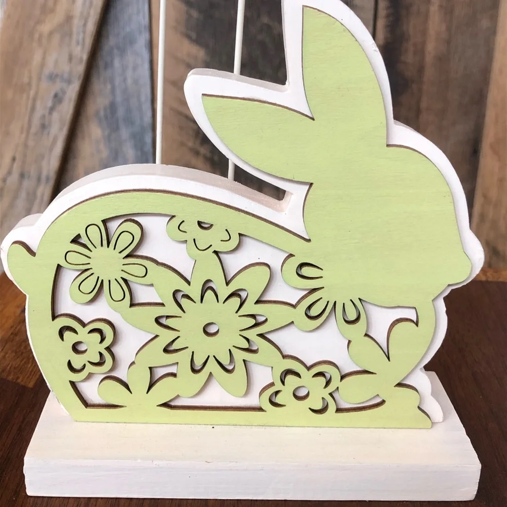 Green Bunny Laser Cut Wooden Wire‎ Photo Holder